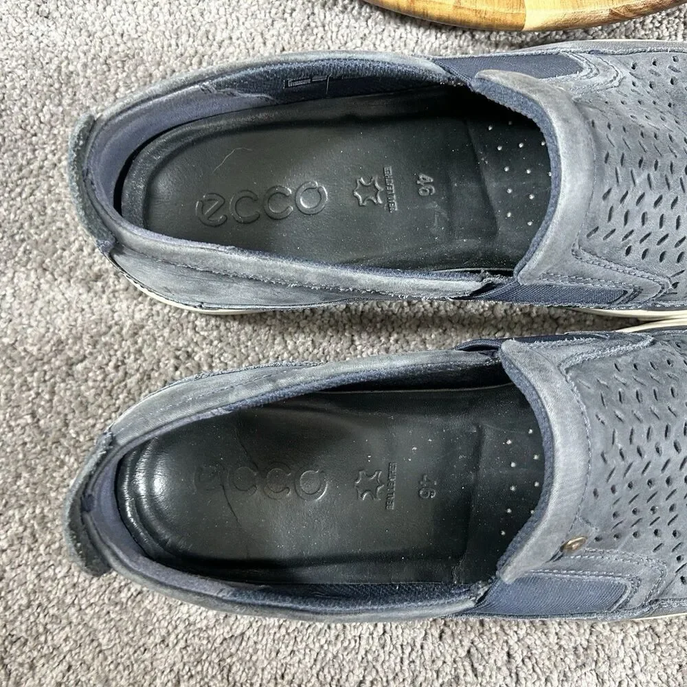 ECCO Collin Men's Size 12 Blue Perforated Leather Slip On Loafer Shoes Used